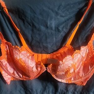 Savage X Fenty Vibrant Orange and Pink Lace Bra